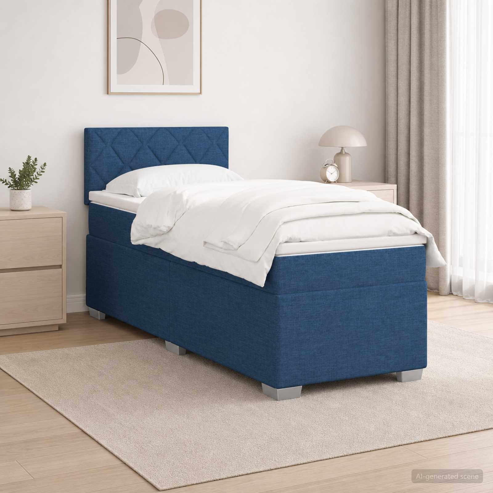 Box Spring Seng med Madras og LED Bl 90 x 200 cm Stof