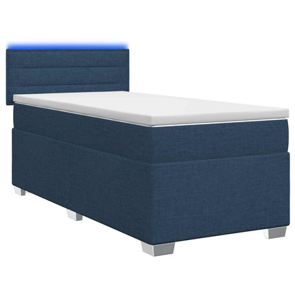 Box Spring Seng med Madras og LED Blå 90 x 190 cm Stof