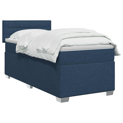 Box Spring Seng med Madras og LED Blå 90 x 190 cm Stof