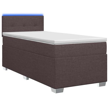 Box Spring Seng med Madras og LED Mørk Brun 90 x 190 cm Stof