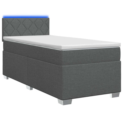 Box Spring Seng med Madras og LED Mørkegrå 90 x 190 cm Stof