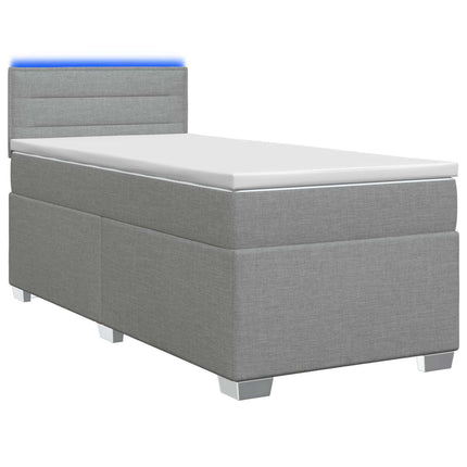 Box Spring Seng med Madras og LED Lysegrå 90 x 200 cm Stof