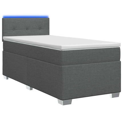 Box Spring Seng med Madras og LED Mørkegrå 90 x 200 cm Stof