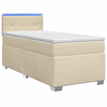 Box Spring Seng med Madras og LED Cremefarvet 90 x 200 cm Stof