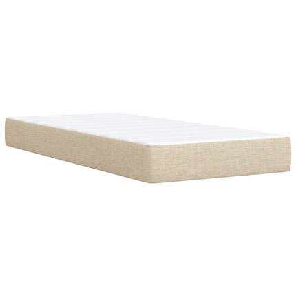 Box Spring Seng med Madras og LED Cremefarvet 90 x 200 cm Stof