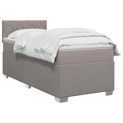 Box Spring Seng med Madras og LED Gråbrun 90 x 200 cm Stof