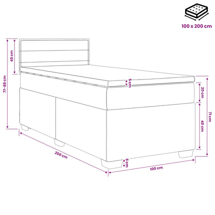 Box Spring Seng med Madras og LED Cremefarvet 100 x 200 cm Stof