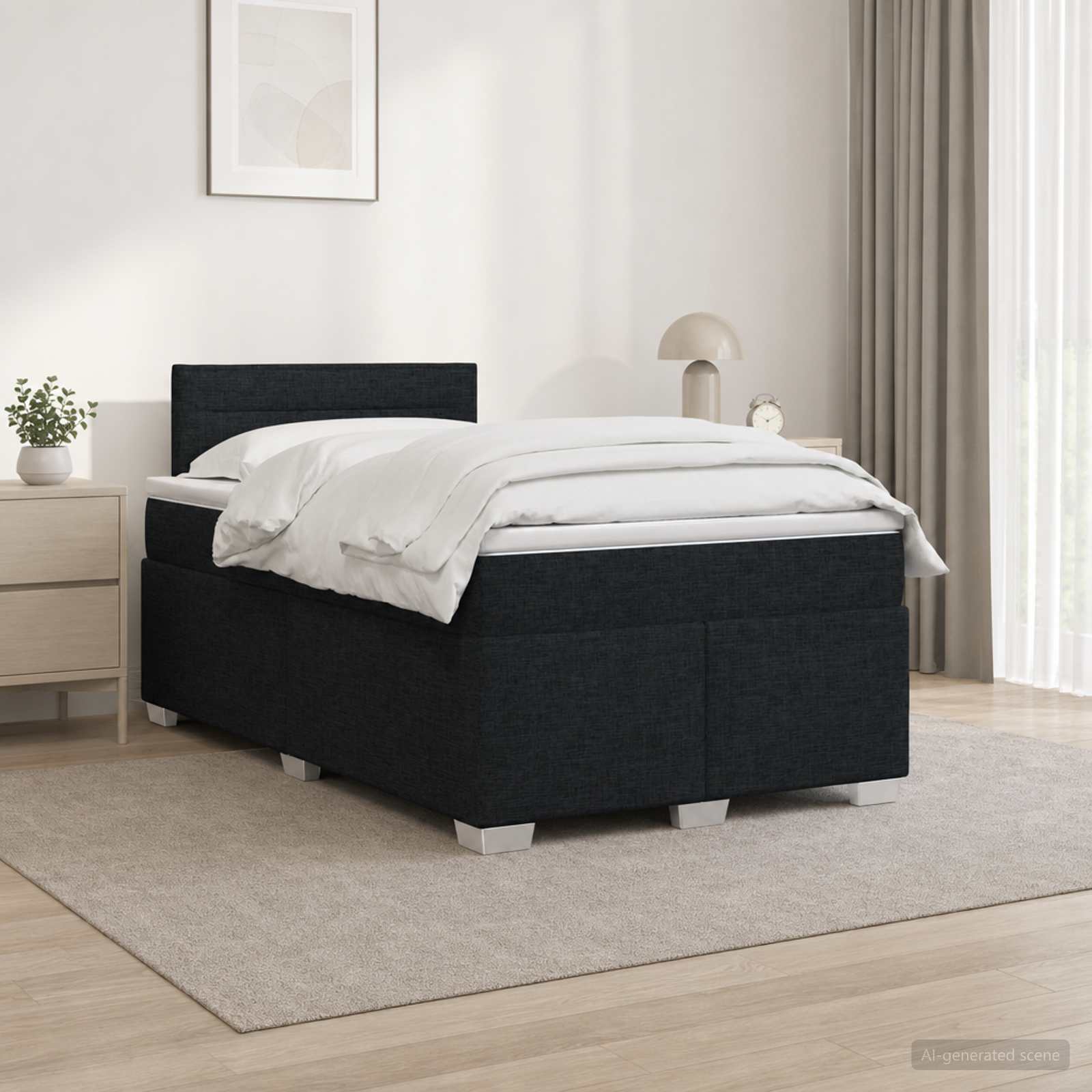 Box Spring Seng med Madras og LED Sort 120 x 200 cm Stof