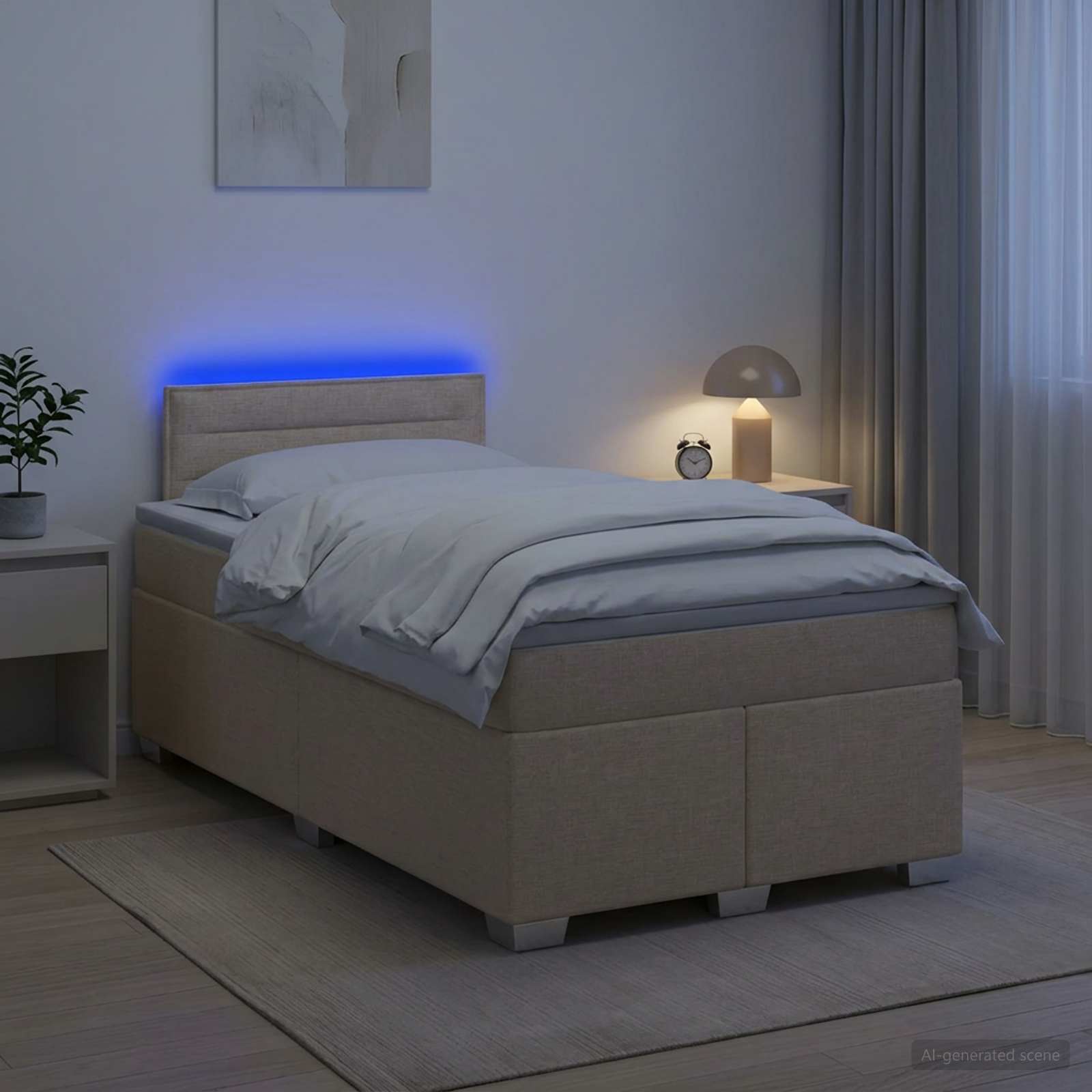 Box Spring Seng med Madras og LED Cremefarvet 120 x 200 cm Stof