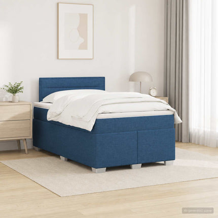 Box Spring Seng med Madras og LED Blå 120 x 190 cm Stof