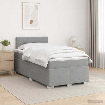 Box Spring Seng med Madras og LED Lysegrå 120 x 190 cm Stof