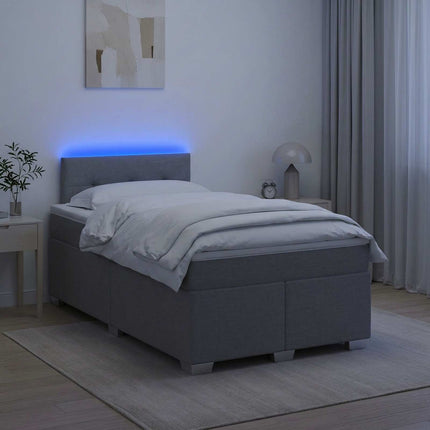 Box Spring Seng med Madras og LED Lysegrå 120 x 200 cm Stof