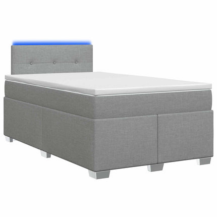 Box Spring Seng med Madras og LED Lysegrå 120 x 190 cm Stof