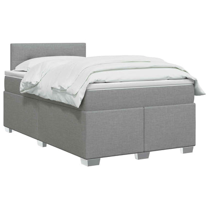 Box Spring Seng med Madras og LED Lysegrå 120 x 190 cm Stof