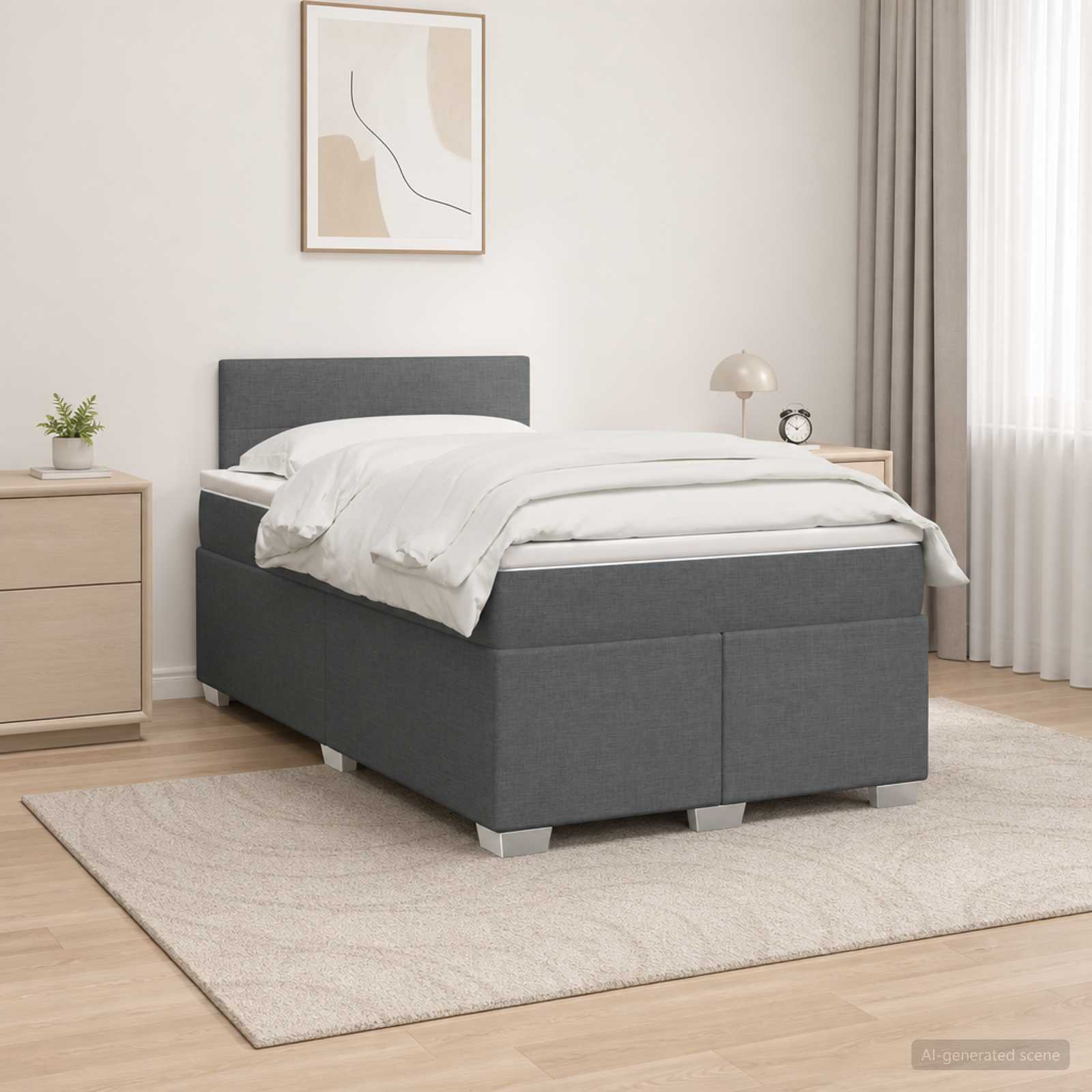 Box Spring Seng med Madras og LED Mrkegr 120 x 200 cm Stof