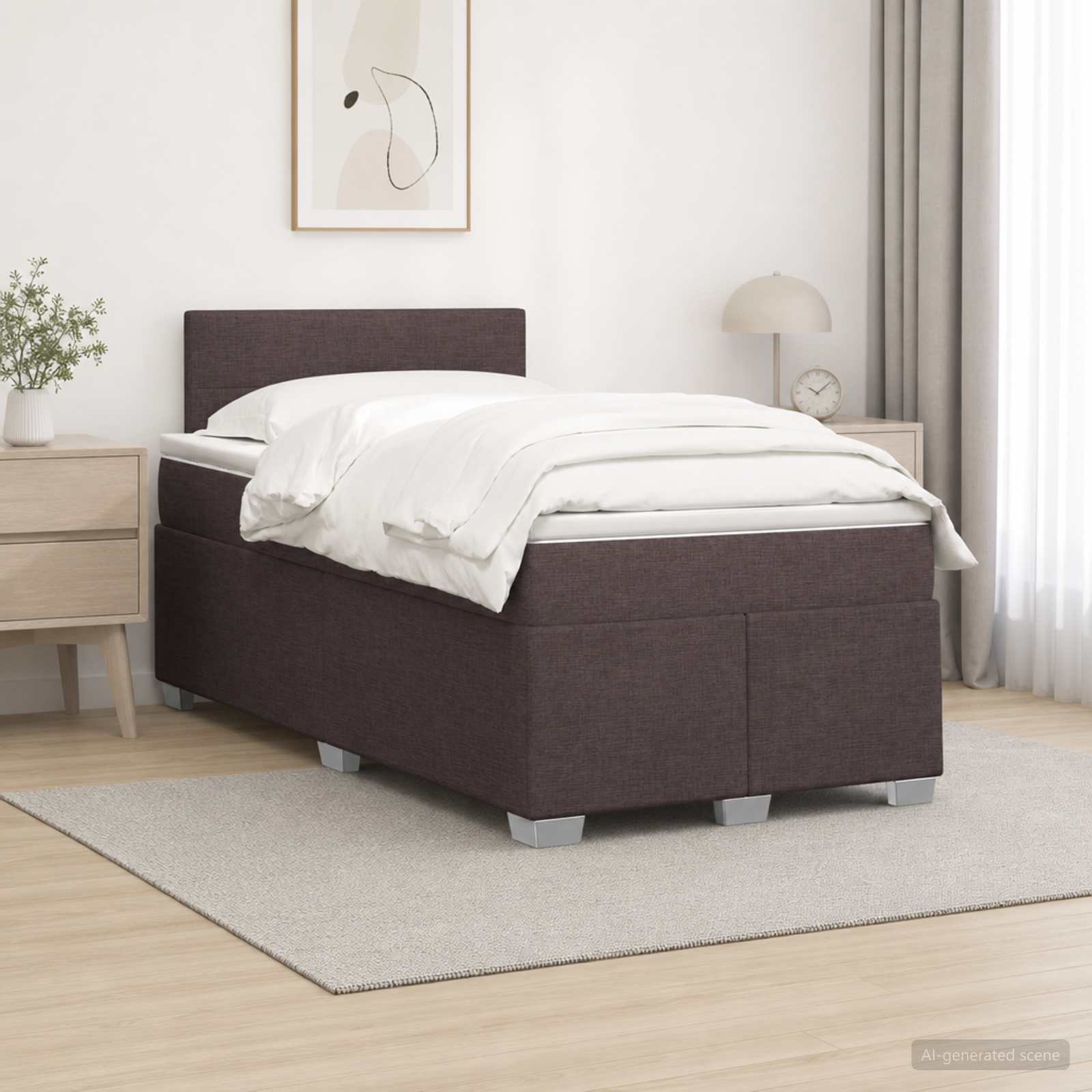 Box Spring Seng med Madras og LED Mrk Brun 120 x 190 cm Stof