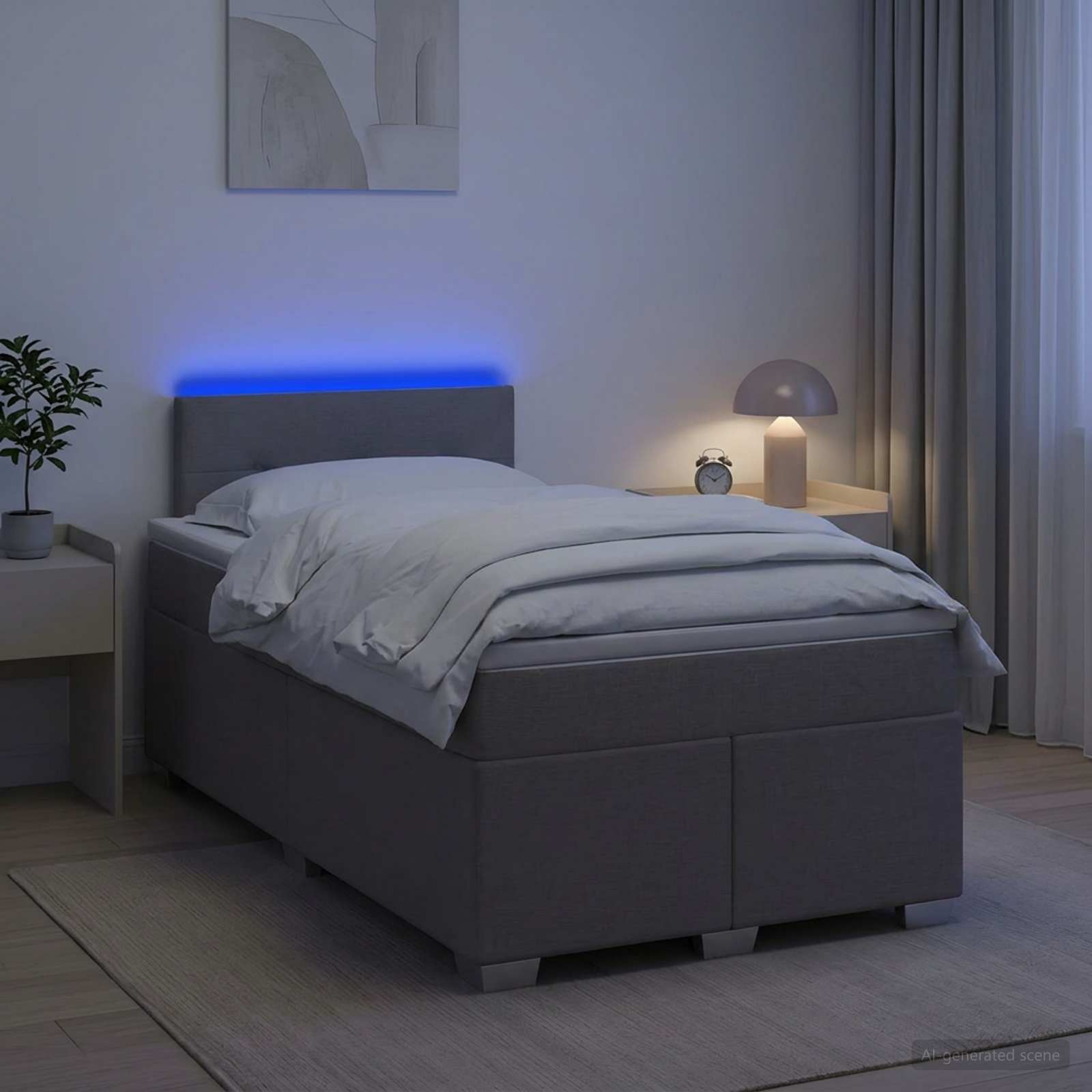 Kontinentalseng med madras og LED-lys 120 x 190 cm gråbrun stof