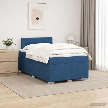 Box Spring Seng med Madras og LED Blå 120 x 200 cm Stof
