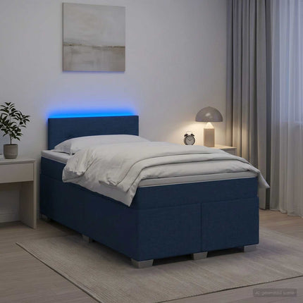 Box Spring Seng med Madras og LED Blå 120 x 200 cm Stof