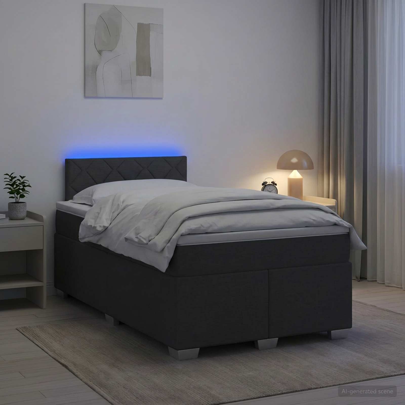 Box Spring Seng med Madras og LED Mrkegr 120 x 190 cm Stof