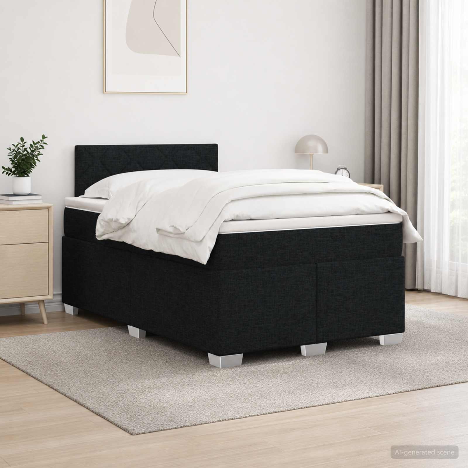 Box Spring Seng med Madras og LED Sort 120 x 200 cm Stof