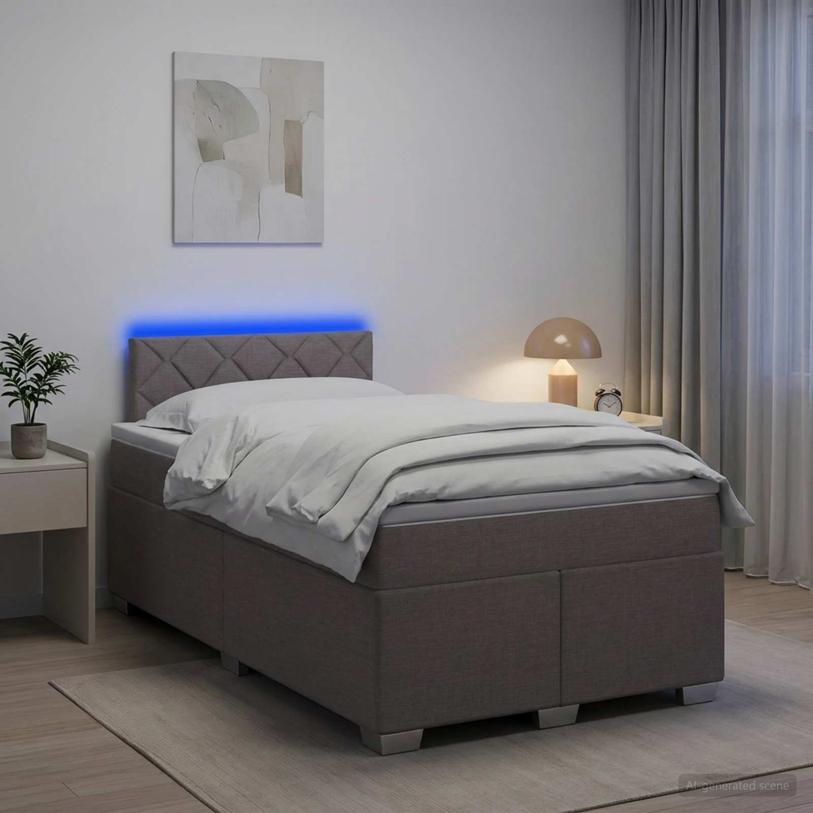 Box Spring Seng med Madras og LED Grbrun 120 x 200 cm Stof