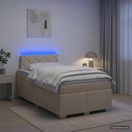 Box Spring Seng med Madras og LED Cremefarvet 120 x 190 cm Stof