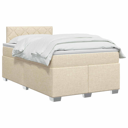Box Spring Seng med Madras og LED Cremefarvet 120 x 200 cm Stof