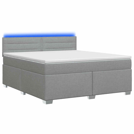 Box Spring Seng med Madras og LED Lysegrå 140 x 190 cm Stof