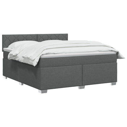 Box Spring Seng med Madras og LED Mørkegrå 140 x 190 cm Stof