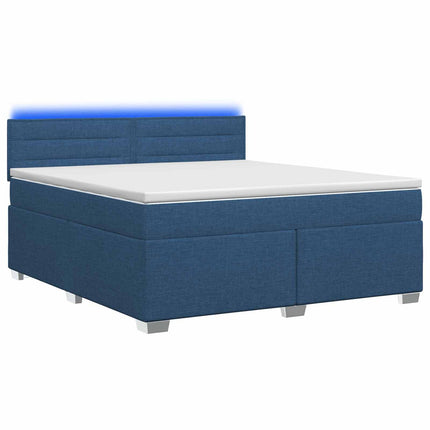 Box Spring Seng med Madras og LED Blå 140 x 200 cm Stof