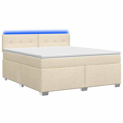 Box Spring Seng med Madras og LED Cremefarvet 140 x 200 cm Stof
