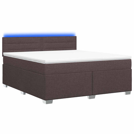 Box Spring Seng med Madras og LED Mørk Brun 160 x 200 cm Stof
