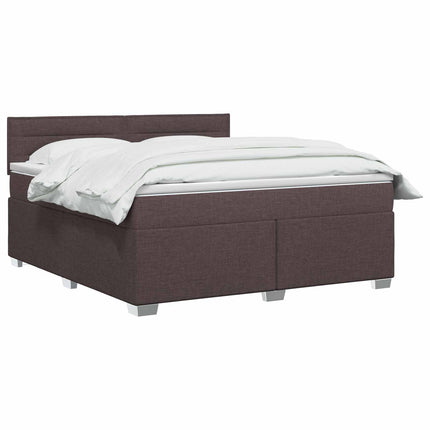 Box Spring Seng med Madras og LED Mørk Brun 160 x 200 cm Stof