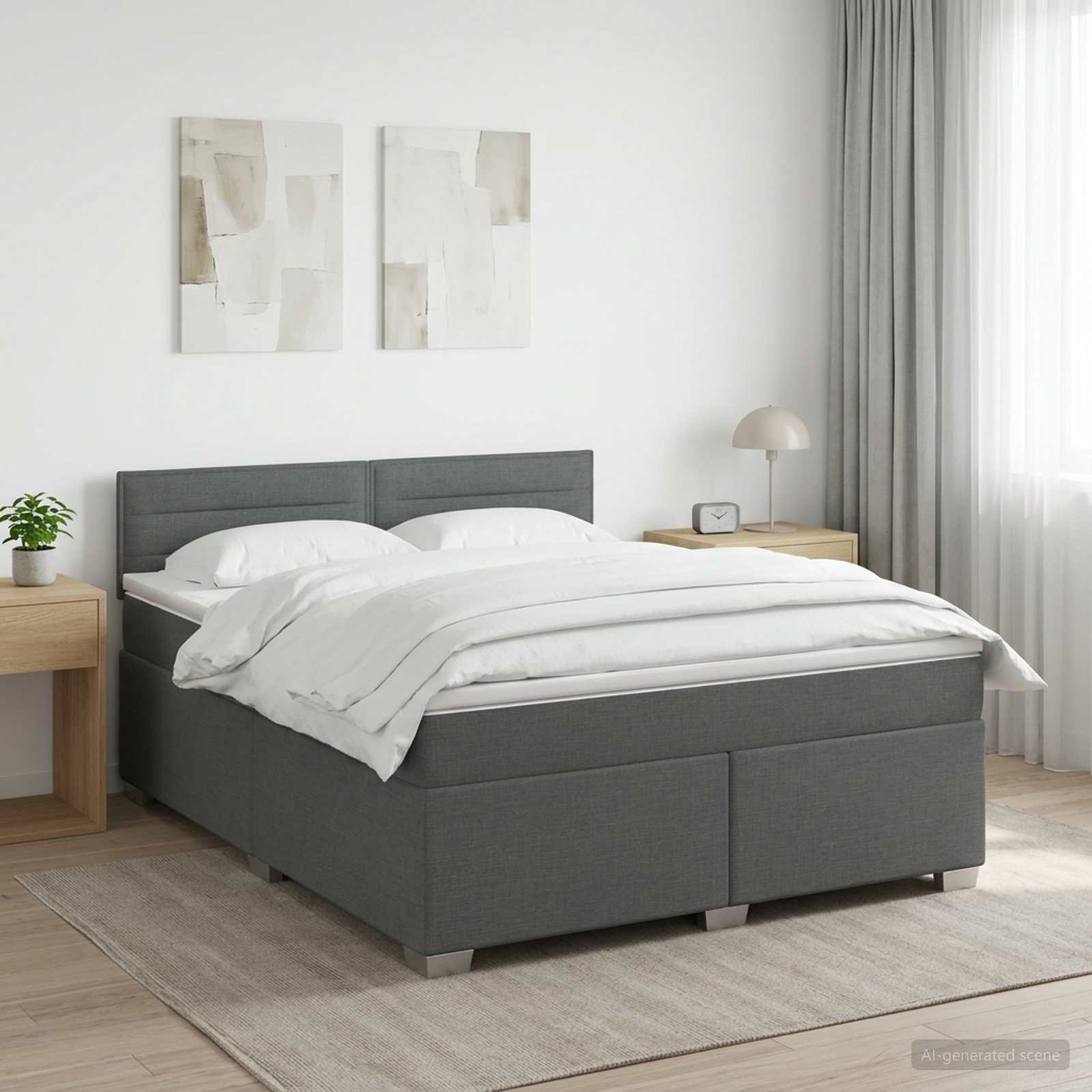 Box Spring Seng med Madras og LED Mrkegr 140 x 200 cm Stof