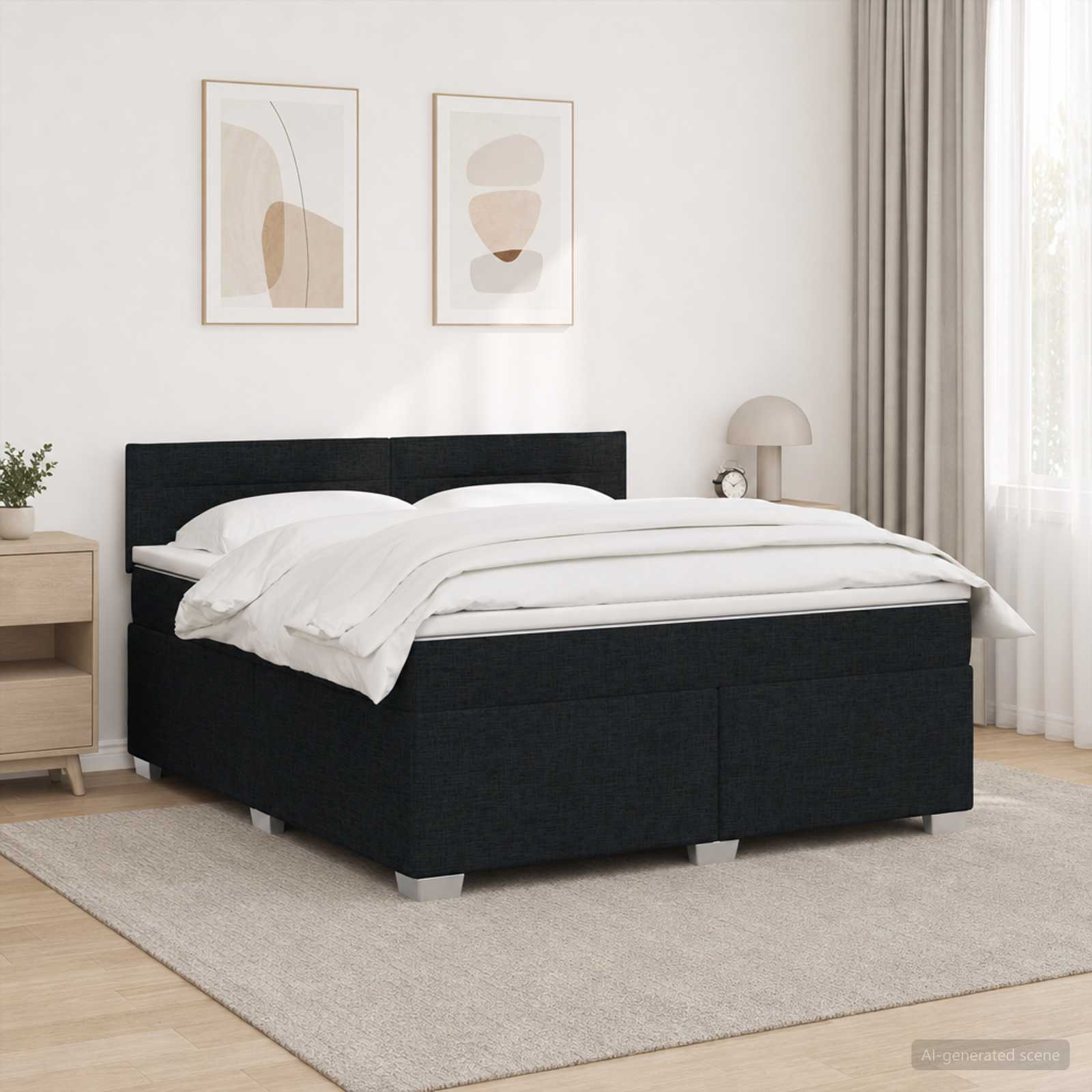 Box Spring Seng med Madras og LED Sort 160 x 200 cm Stof