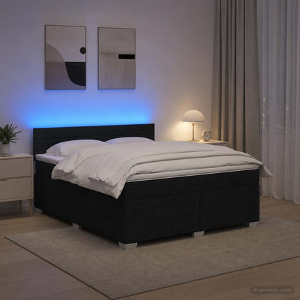 Box Spring Seng med Madras og LED Sort 140 x 190 cm Stof
