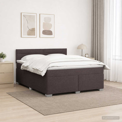Box Spring Seng med Madras og LED Mørk Brun 140 x 190 cm Stof