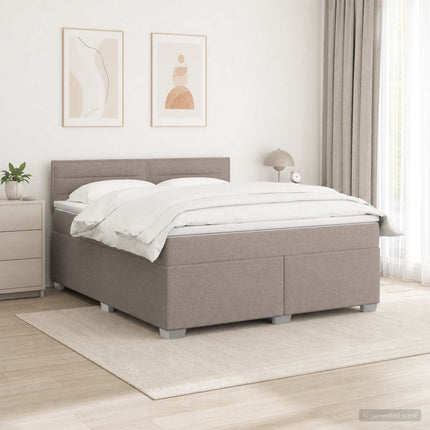 Box Spring Seng med Madras og LED Gråbrun 160 x 200 cm Stof