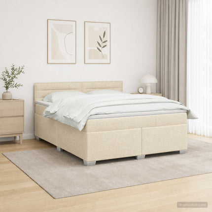 Box Spring Seng med Madras og LED Cremefarvet 140 x 200 cm Stof