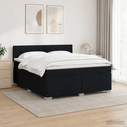 Box Spring Seng med Madras og LED Sort 160 x 200 cm Stof