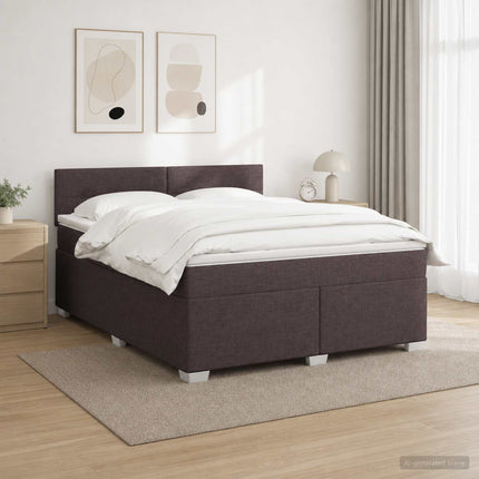 Box Spring Seng med Madras og LED Mørk Brun 140 x 190 cm Stof