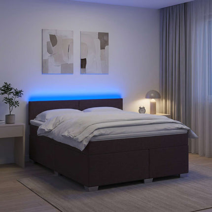 Box Spring Seng med Madras og LED Mørk Brun 180 x 200 cm Stof
