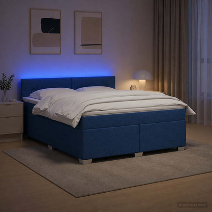 Box Spring Seng med Madras og LED Blå 140 x 190 cm Stof