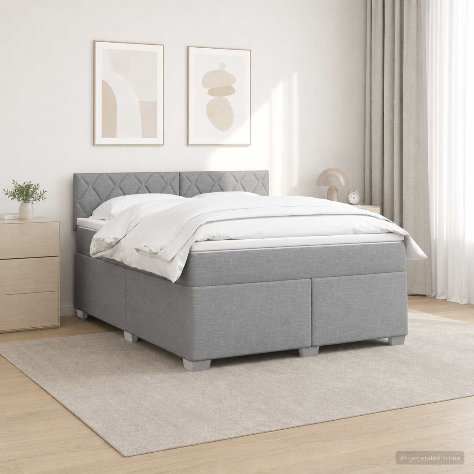 Box Spring Seng med Madras og LED Lysegr 140 x 190 cm Stof