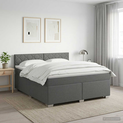 Box Spring Seng med Madras og LED Mørkegrå 140 x 190 cm Stof