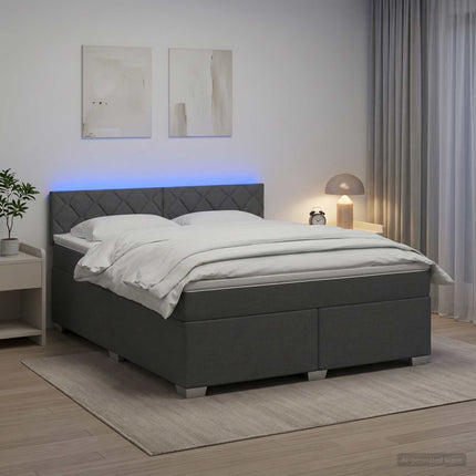 Box Spring Seng med Madras og LED Mørkegrå 140 x 190 cm Stof