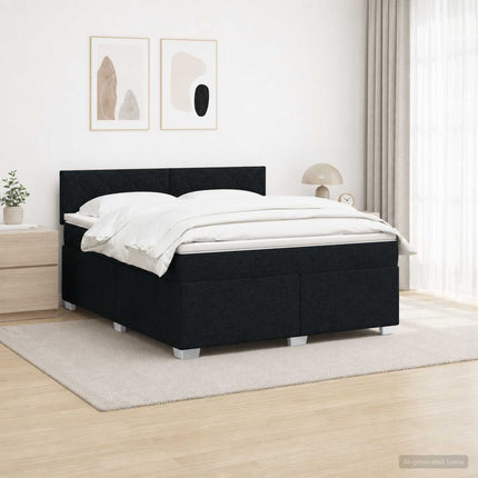 Box Spring Seng med Madras og LED Sort 140 x 190 cm Stof