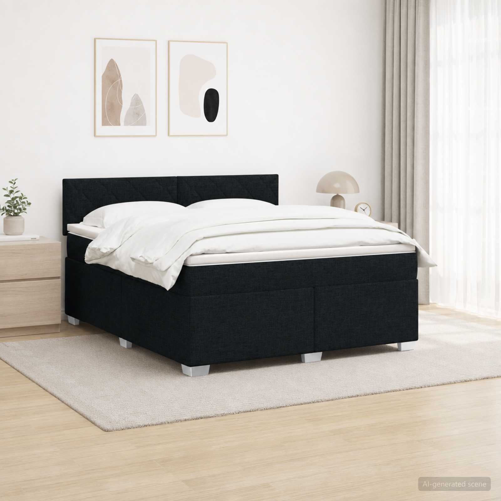 Box Spring Seng med Madras og LED Sort 160 x 200 cm Stof
