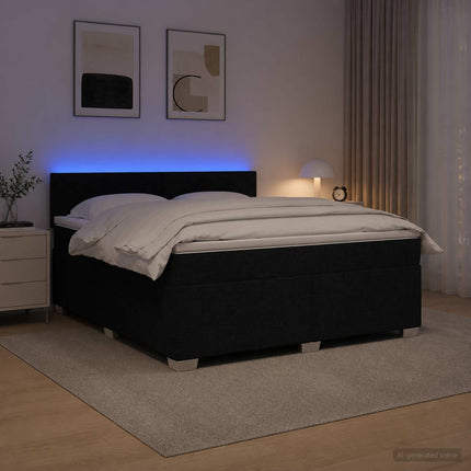 Box Spring Seng med Madras og LED Sort 140 x 190 cm Stof